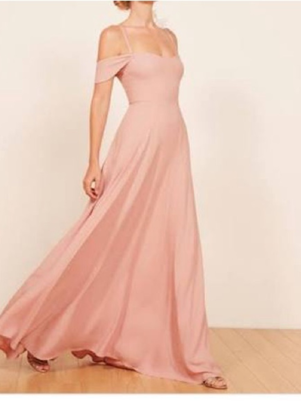 Reformation Tan Off-Shoulder Maxi Dress